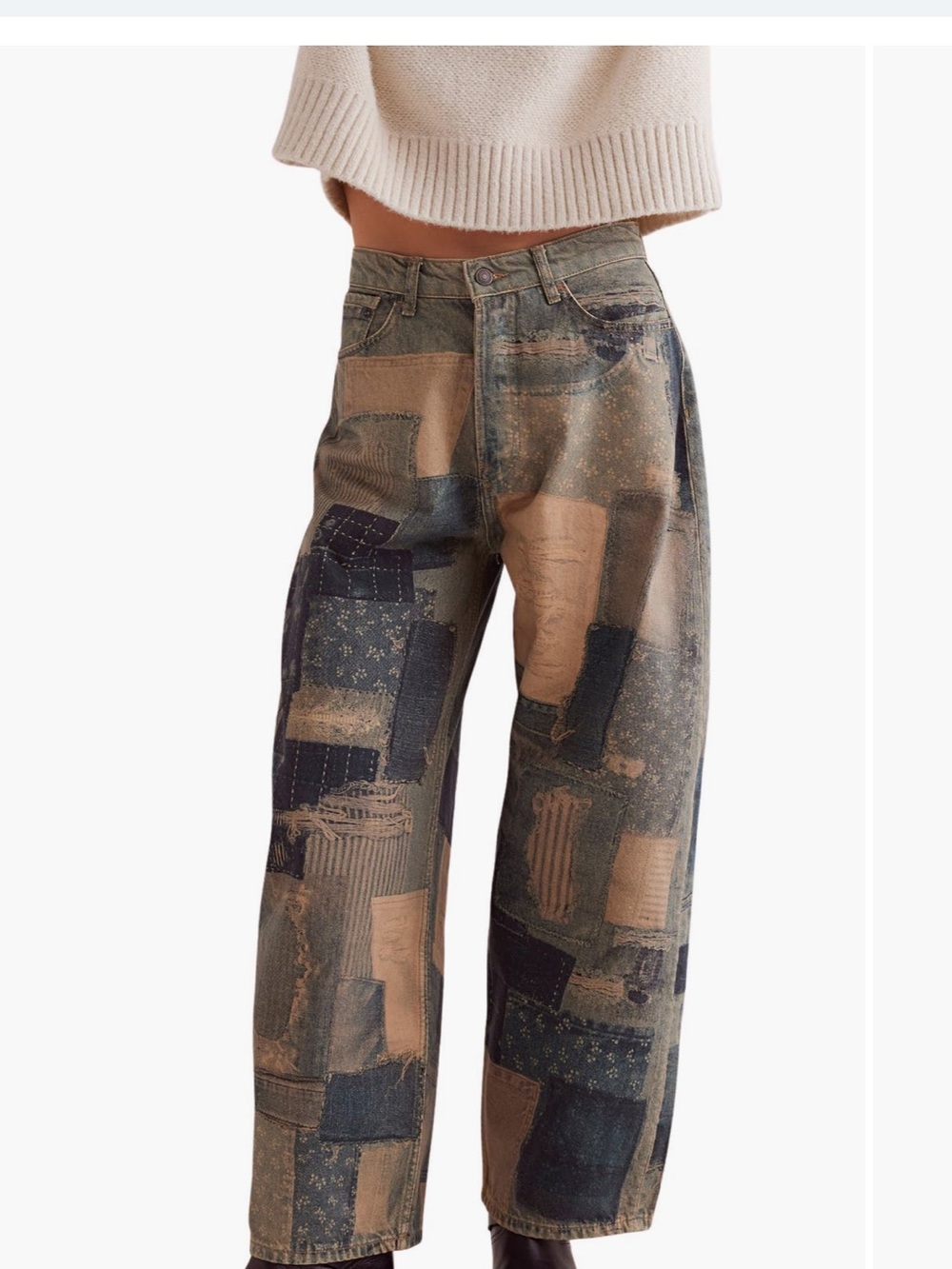 Patchwork Wide-Leg Women's Jeans in Multi-Tan FREE PEOPLE